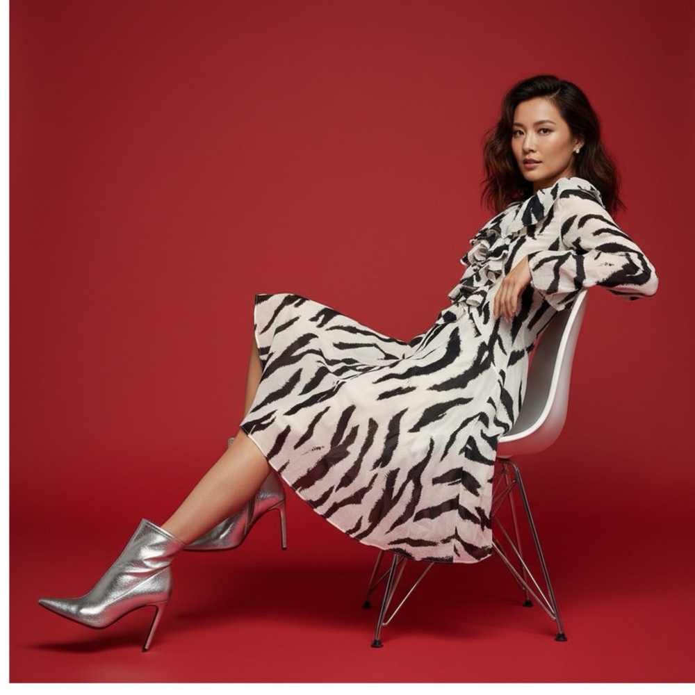 👀‼️Philosophy di Lorenzo Serafini Black and White Zebra Print Dress - Picture 4 of 10